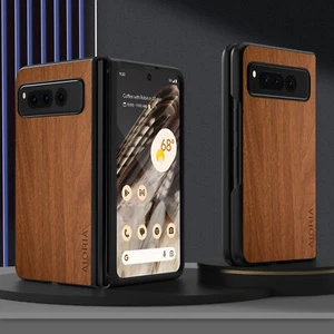 For Google Pixel Fold, Luxury Business Retro Leather Wooden Pattern Case Cover - Picture 1 of 9