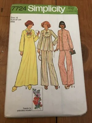 Size 16 B 97 Caftan Nightgown Pajamas Transfer Simplicity 7724 Pattern - Image 1 of 3