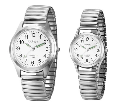 Men's Women's Stainless Steel Elastic Band Luminous Indicator Quartz Wrist Watch - Image 1 of 4