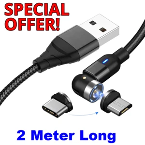 USB Magnetic Charging Cable Charger 2.0A, 360 Rotation Micro Type C Android - Picture 1 of 7