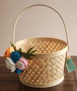 Woven Basket Felt Flowers Spring Easter Folding Handle Bamboo Colorful 3D NEW - Picture 1 of 10