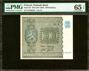 Finland 100 Markkaa 1945 (ND 1948) Litt. B Pick-88 GEM UNC PMG 65 EPQ - Picture 1 of 2