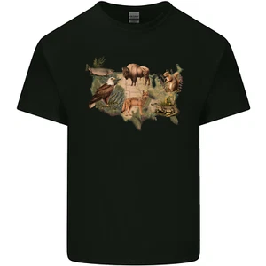 American Tiere USA Eagle Buffalo Fisch Wolf Herren Baumwolle T-Shirt - Picture 1 of 19