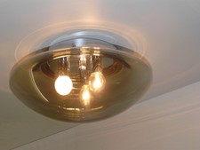 HILLEBRAND Flush Mount, wall/ ceiling, grey smoked glass, 3 bulbs, 1970's