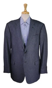 Armani Collezioni Blue/Brown Knit Check Woven Wool-Silk 2-Btn Blazer Jacket 48R - Picture 1 of 9