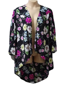 Evans Women Light Hi-Lo Jacket top size 20 Waterfall Floral Multi on Black Bnwt - Picture 1 of 2