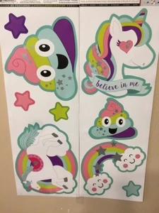 UNICORNIOS ARCO IRIS pegatinas de pared 9 calcomanías estrellas caca nubes decoración habitación niño - Imagen 1 de 1