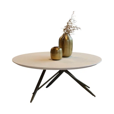 Bretz Couchtisch Ohlinda Type J 118 L Rund WS White Stone Weiß Gestell  - Bild 1 von 4