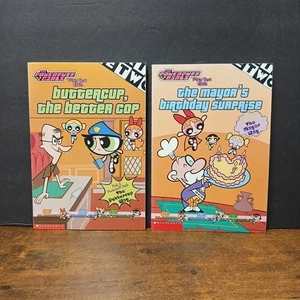 Lot of 2 POWERPUFF GIRLS Scholastic Books, Buttercup & Mayor's Birthday Surprise - Picture 1 of 3