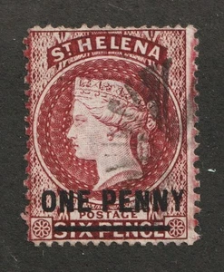 1882 St. Helena - Sc# 25 - One Penny on Six Pence, QV. Used Cv$18.00 - Picture 1 of 1