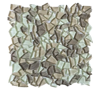 Banco de arena guijarro beige 11,875 pulgadas x 11,875 pulgadas. Azulejo de mosaico de vidrio brillante 0,97 pies cuadrados Foto 1 de 3