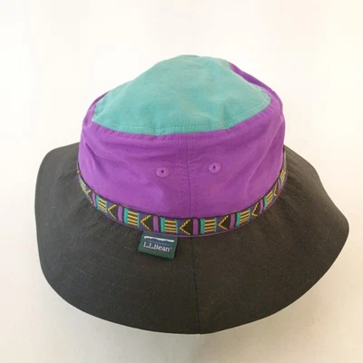 L.L. Bean Mountain Classic Aztec Pattern Bucket Hat Teal Purple Black Size M - Image 1 of 4
