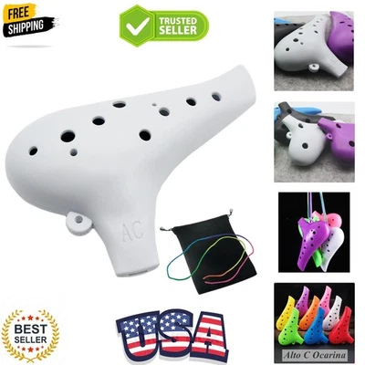 Ocarina de plástico 12 agujeros Alto C 12 agujeros Ocarina instrumento fácil blanco Foto 1 de 4