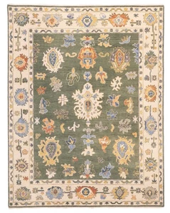 Indian Modern Oushak Hand-knotted Wool Rug Green Oushak Hand Knotted - Picture 1 of 7