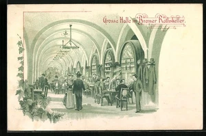 Künstler-AK Bremen, Gasthaus Ratskeller - Grosse Halle  - Picture 1 of 2