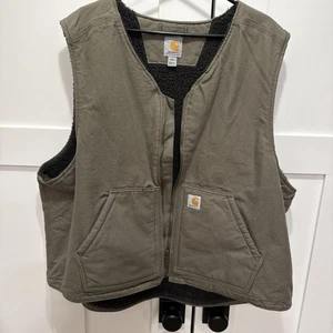 Chaleco de pato forrado Sherpa de lona verde Carhartt 2XL para hombre - Imagen 1 de 10