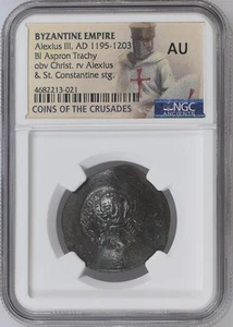 . Byzantine AD 1195-1203 BI Aspron Trachy Alexius III NGC Ancients AU obv Christ - Picture 1 of 2