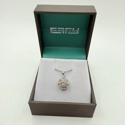 "Colgante y collar de plata 925 pavé de diamantes círculo 1/8 CTW en caja cadena de 16"" EFFY" Foto 1 de 4