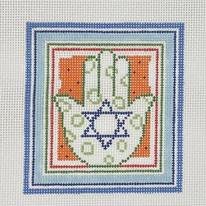 Lienzo de punta de aguja pintado a mano Pippin Hamsa Judaic - Imagen 1 de 1