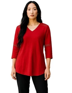 Studio Works Women's Blouse Size Med Burgundy Decorative Shoulders Bell Sleeves - Picture 1 of 17