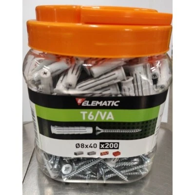 BOX KIT 200 Pz. TASSELLO TASSELLI in NYLON T6/VA con VITE 8x40mm ELEMATIC - Immagine 1 di 4