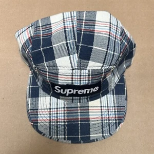 SS10 Supreme Bum Plaid 5 Panel Camp Cap Hat Navy 2010 - Picture 1 of 7