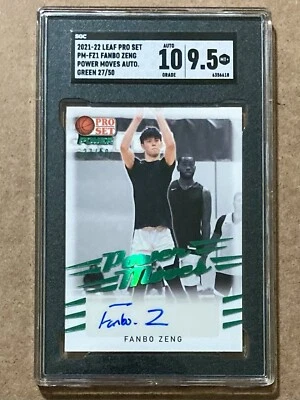 2021-22 Leaf Pro Set Fanbo Zeng Prospect RC SGC 9.5 w/10 Auto Jumbo Green /50 - Image 1 of 2