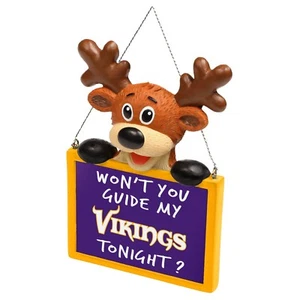 Minnesota Vikings Reindeer with Sign Resin Holiday Christmas Tree Ornament New - Picture 1 of 1