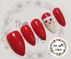 Hand Painted Red Glitter Santa False Nails - Various Sizes & Styles