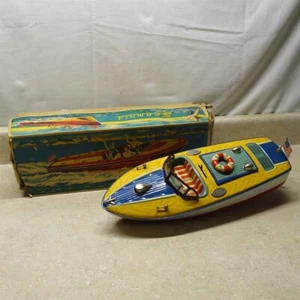Vintage MSK Japan Tin Seamaid Boat+ Box, Battery Op Toy, 17" - Imagen 1 de 20