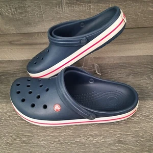 Crocs Crocband Clogs Blue White Red Stripe Mens 12 - Picture 1 of 11