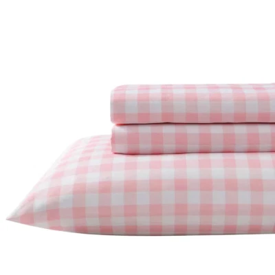 Poppy Plaid 3-Piece Pink Microfiber Twin Kids Sheet Set - Image 1 of 4