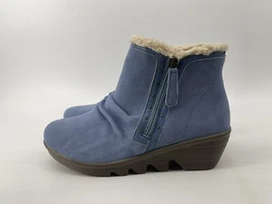 Botas de cuña Sketchers Sherpa forradas de cuero gamuza azul para mujer talla 9 cremalleras laterales - Imagen 1 de 8