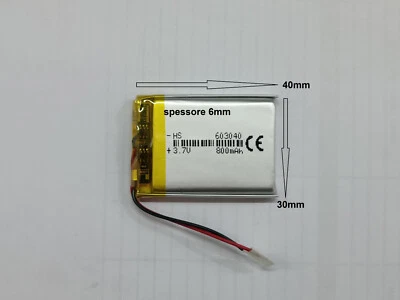 Batterie ricaricabili ai polimery di litio 800mha 3.7 v arduino 603040 cuffie - Immagine 1 di 3