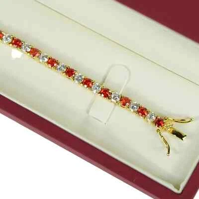 9ct Round 4mm Lab Created Diamond Ruby Tennis Bracelet 14K Yellow Gold Plated - Image 1 of 3