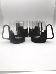 4 Vintage MCM Schwarz Kunststoff/getöntes Glas Glas-Snap von Corning Becher Tassen 8 Unzen - Bild 1 von 11