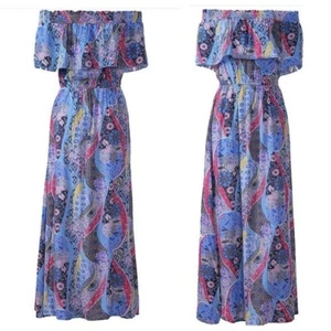 NWT KMHZ Women’s M Maxi Off the Shoulder Summer Floral Flower Paisley Print - Picture 1 of 12