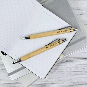 Personalised Teacher Gift Engraved Pen & Pencil Set Bamboo Pen with Teacher Name - Picture 1 of 21