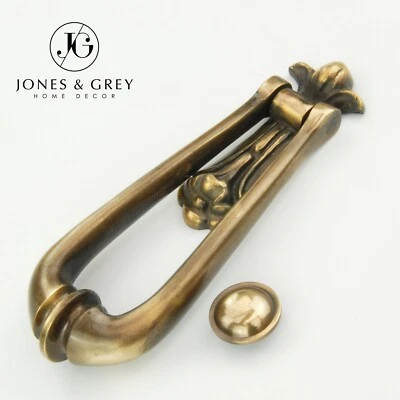 Antique Solid Brass Loop Door Knocker Heavy Aged Vintage Ornate Large Tear Drop - Image 1 of 4