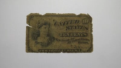 1863 $.10 Fourth Issue Fractional Currency Obsolete Bank Note Bill! 4th AG - Image 1 of 2
