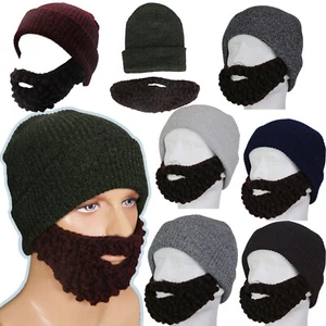 Mens Women Stubble Populous Beard Beanie Funny Winter Knit Hat & Removable Beard - Picture 1 of 50