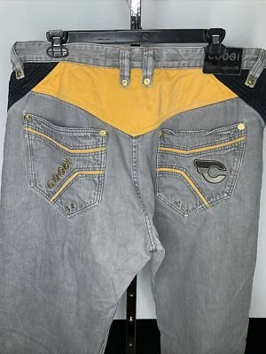 Jeans jeans masculino vintage COOGI Australia 42x35 bolsos bordados cinza amarelo - Imagem 1 de 4