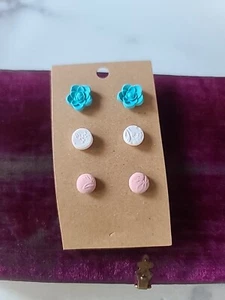 Polymer Clay Floral Stud Earrings New, Set Of Three - Picture 1 of 10