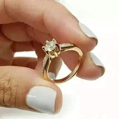 2Ct Round Cut Lab Created Women's Wedding Ring 14K Yellow Gold Plated - Image 1 of 4