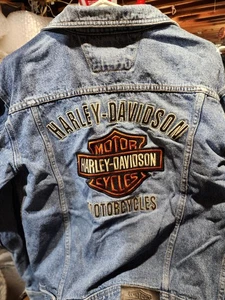 Harley Davidson Motorcycle Heavy Denim Jacket Bar & Shield Logo  - Picture 1 of 9