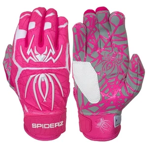 Spiderz Youth Hybrid Baseball Batting Gloves - Pink/White - Youth Medium - Picture 1 of 3