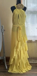 Black Label Lauren Ralph Lauren Canary Yellow Long Ruffle Dress Sz 16 w purse - Picture 1 of 15