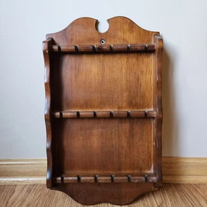 Vtg Wall Hanging Wooden 18 Spoon Wall Rack Collector Souvenir Display Holder - Picture 1 of 7