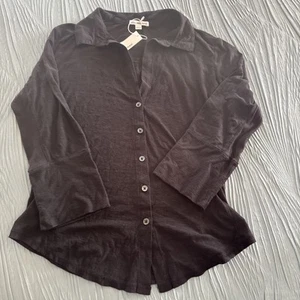 $185 JAMES PERSE Slub Side Panel Shirt Top 3 Black 3/4 Sleeve Cotton Blend $185 - Picture 1 of 5
