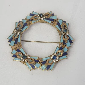 Miriam Haskell Brosche blau Emaille Kranz Vintage signiert - Bild 1 von 10